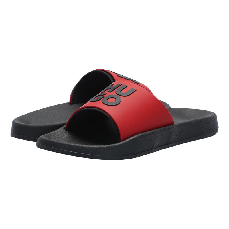 Sandalia Hugo Men's Stacked Logo Slide Black/cherry B0c5238