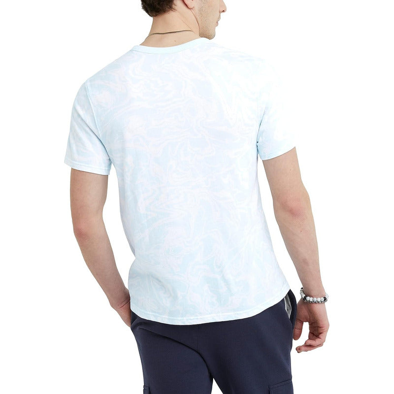 Camiseta Champion Classic Tee Hombre Script Mármol Azult8754