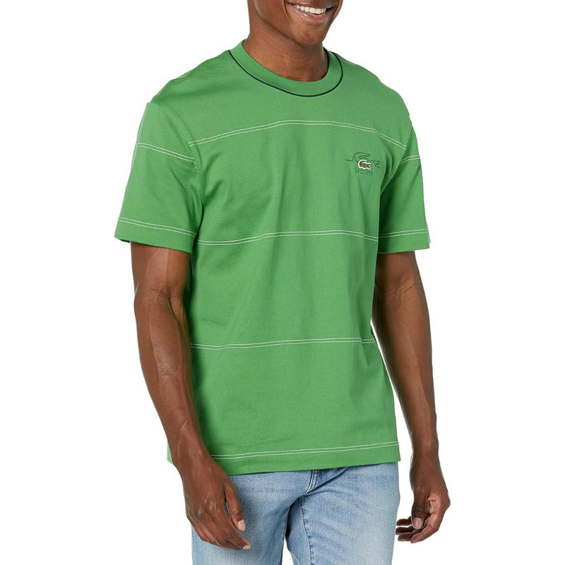 Playera Lacoste Vintage Verde Rallas Mod. Th5364