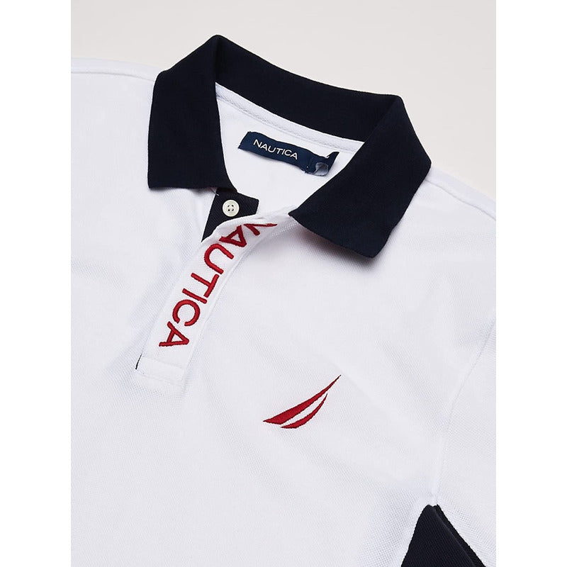 Playera Nautica Polo Bicolor Blanco Logo Nautic Cuell K84800