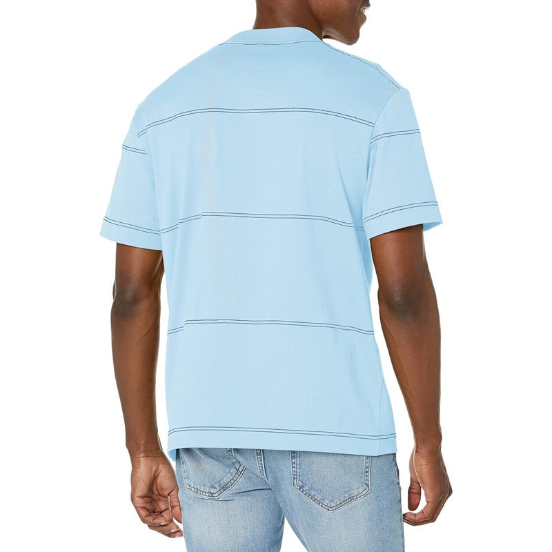 Playera Lacoste Vintage Azul Rallas Mod. Th5364
