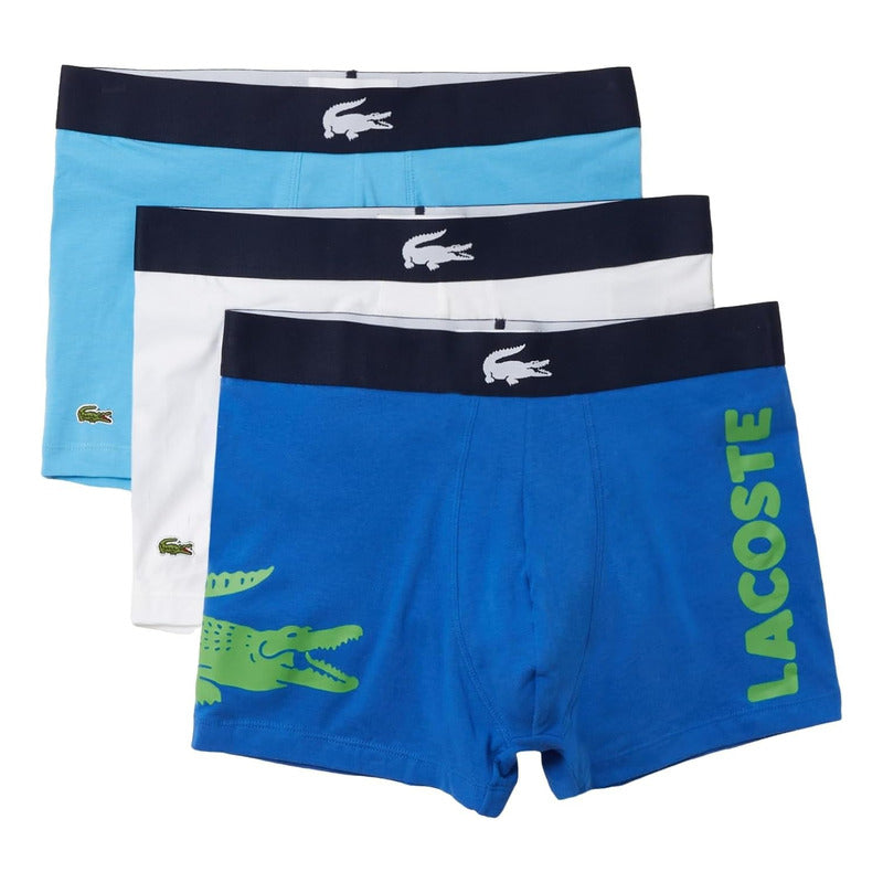 Boxer Lacoste Pack 3 Bóxers Trunk De Algodón Azul Bco 5h1803