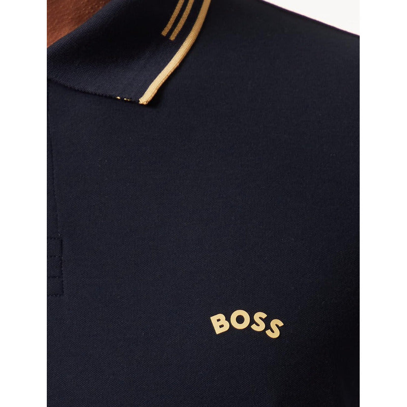 Playera Boss Polo Azul/ Dor Doble Linea Cuello Mod 504692104