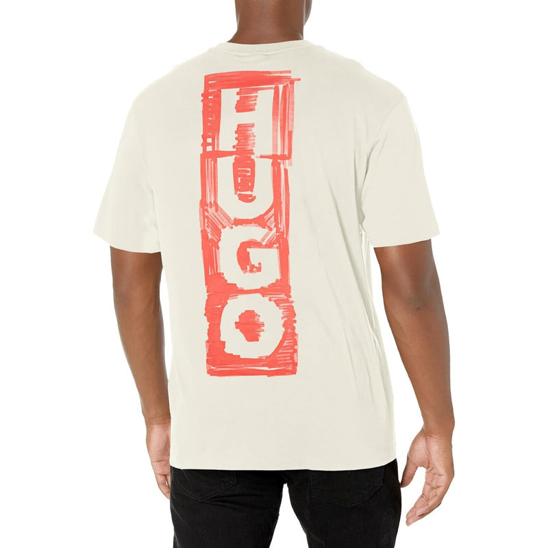 Playera Hugo Men's Beige Front Back Logo Talla G- L 50493996