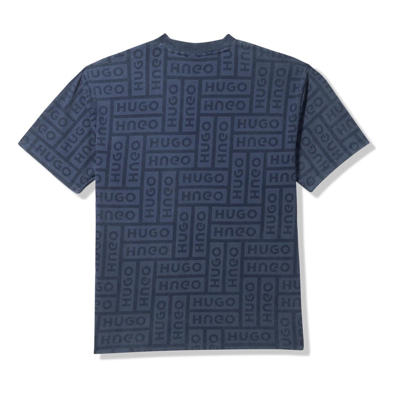 Playera Hugo Men's Allover Logo Cottoncasual Blue B0cbwc386g