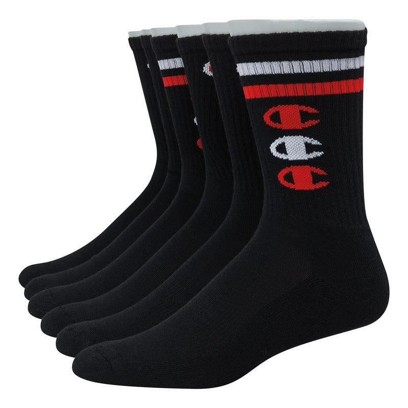 Calcetas Champion Larga Hombre Negro Paq 6 Logo Mdch170