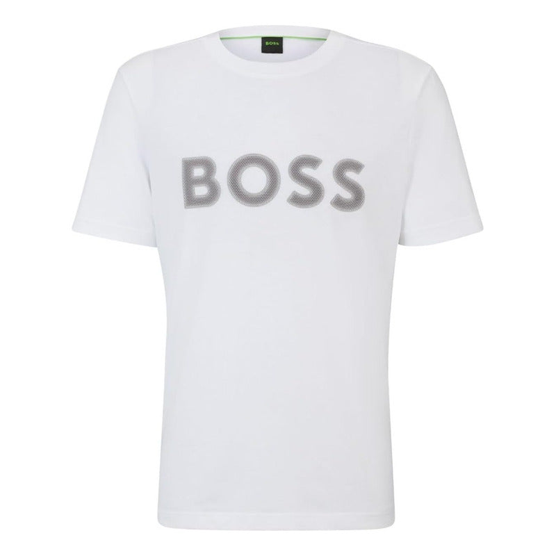 Playera Boss Men's Outlined Logo Crew Neck Blanco B0cbw7pxp6