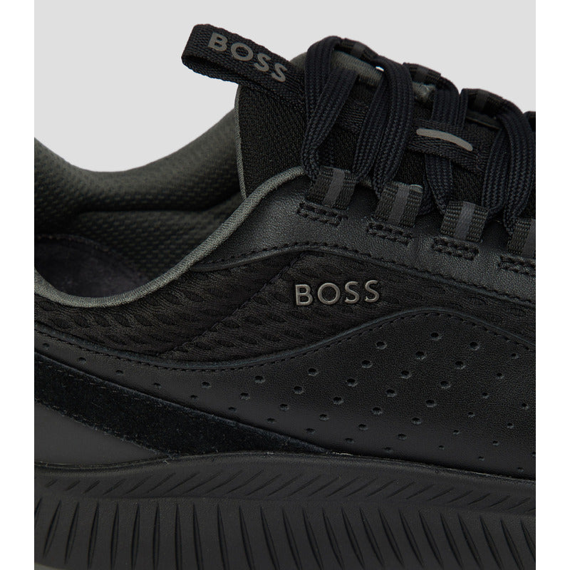 Tenis Boss Casuales En Piel Ttnm Evo Runn Hombre Negro Gris 505229 08
