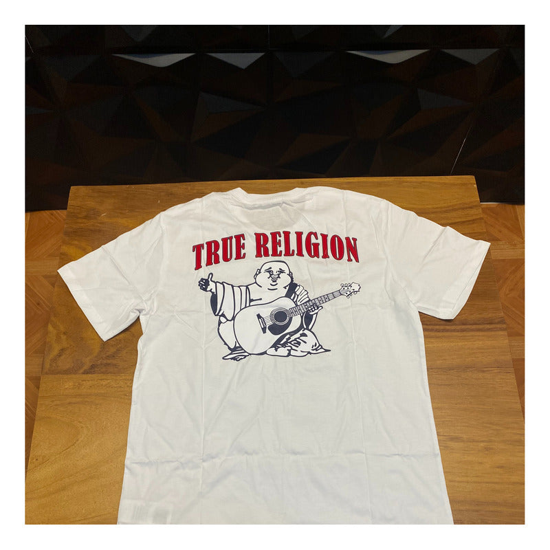 Playera True Religion Blanco Logo Rojo Animado Trasero True