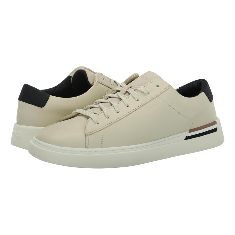 Tenis Boss Men's Clint Smooth Leather Low Top Cream  B0c8b65kgk