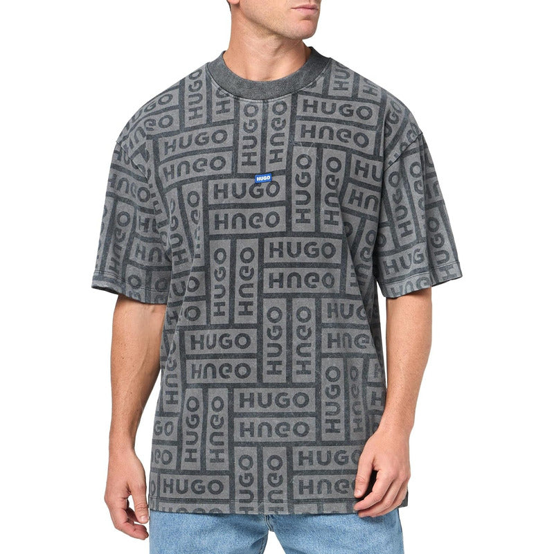 Playera Hugo Men's Allover Loose Hombre Grey Casual 2490s
