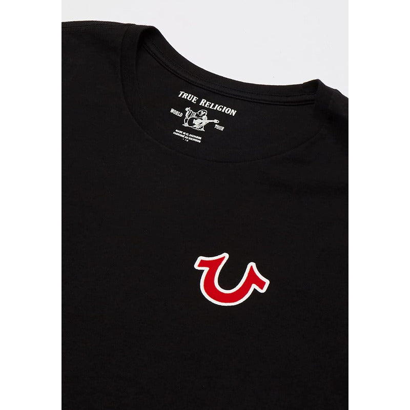 Playera True Religion Negro  Logo Rojo Animado Trasero True