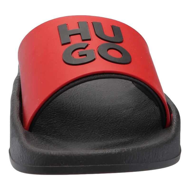 Sandalia Hugo Men's Stacked Logo Slide  Black/cherry B0c5238