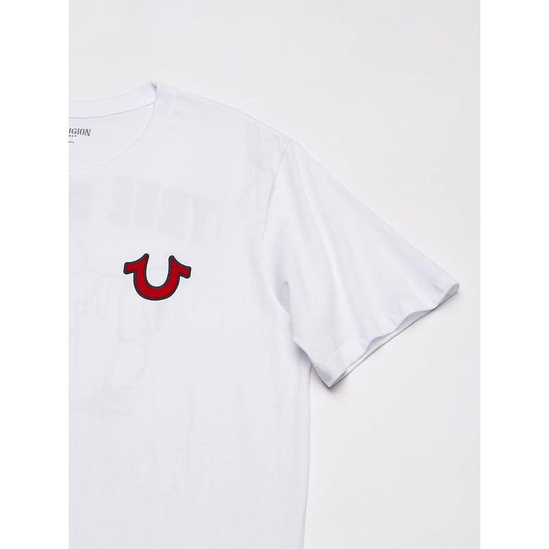 Playera True Religion Blanco Logo Rojo Animado Trasero True