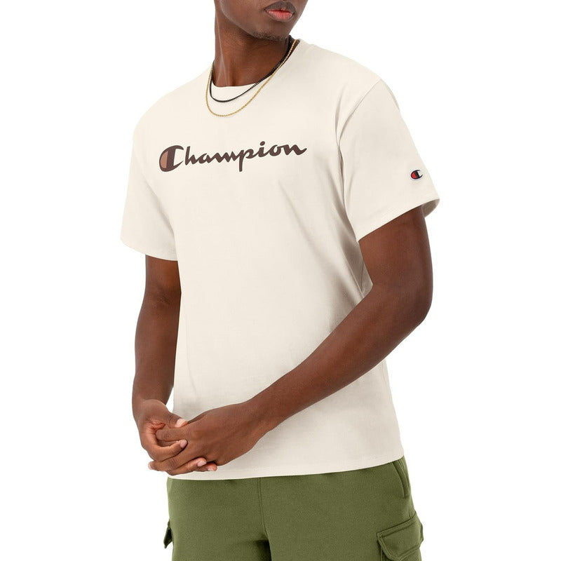 Camiseta Champion Basica Blanco Logo Liso De Hombre Gt23h