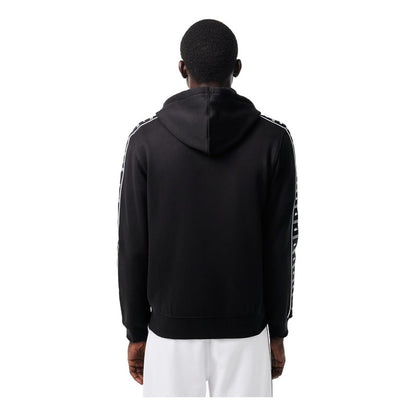 Sudadera Lacoste Negro Sh7457 Logos En Brazo Con Gorro