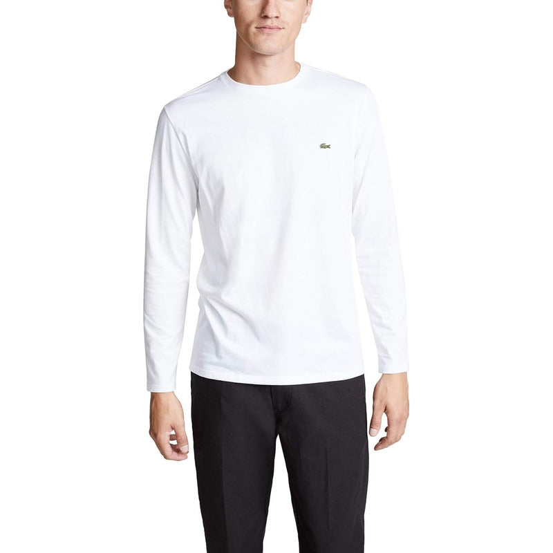 Playera Lacoste Blanco Hombre Larga Crewne Algodon Th6712-51