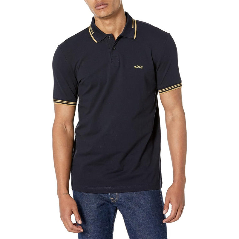 Playera Boss Polo Azul/ Dor Doble Linea Cuello Mod 504692104