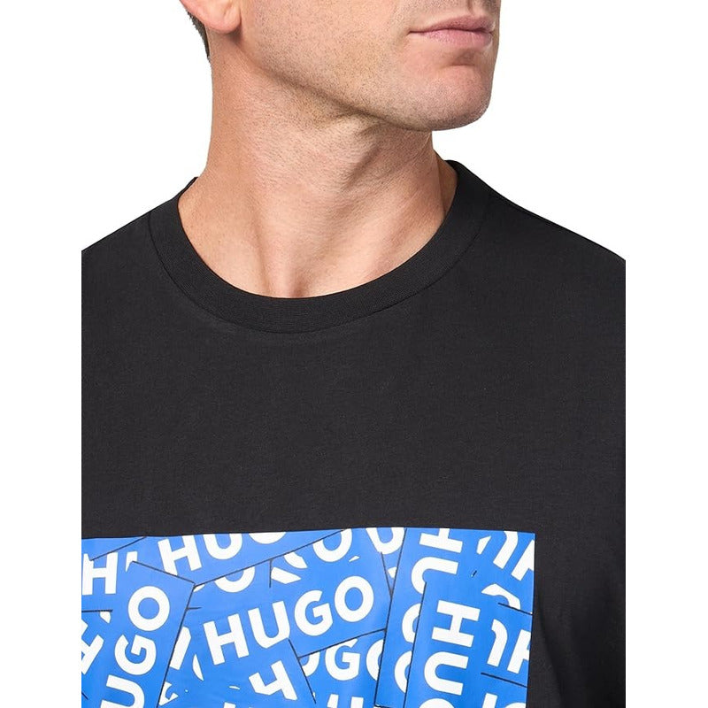 Playera Hugo Men's Allover Logo Block Hombre Black  5051s
