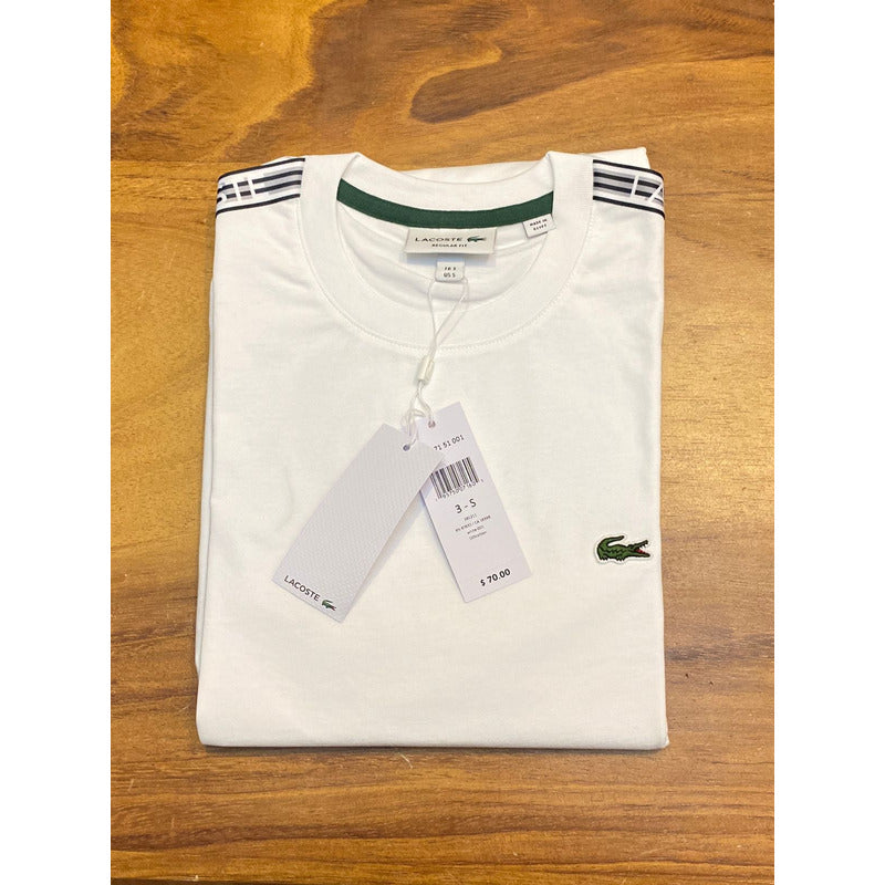 Playera Lacoste Corta Blanco Diseño Hombros Mod Th5071-51001