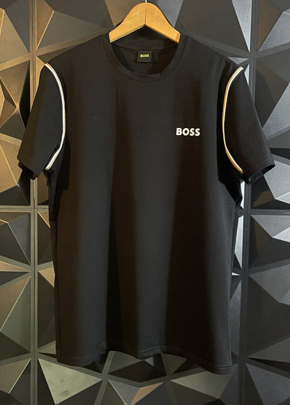 Playera Boss Logo Boss 3d  Rejilla Y Rayas Neg Saldo