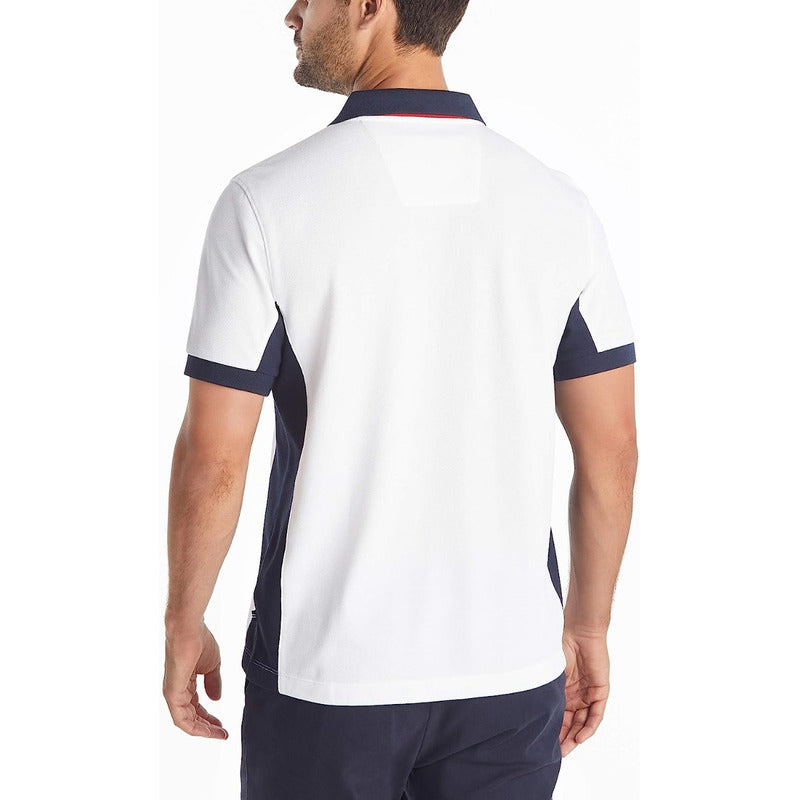 Playera Nautica Polo Bicolor Blanco Logo Nautic Cuell K84800