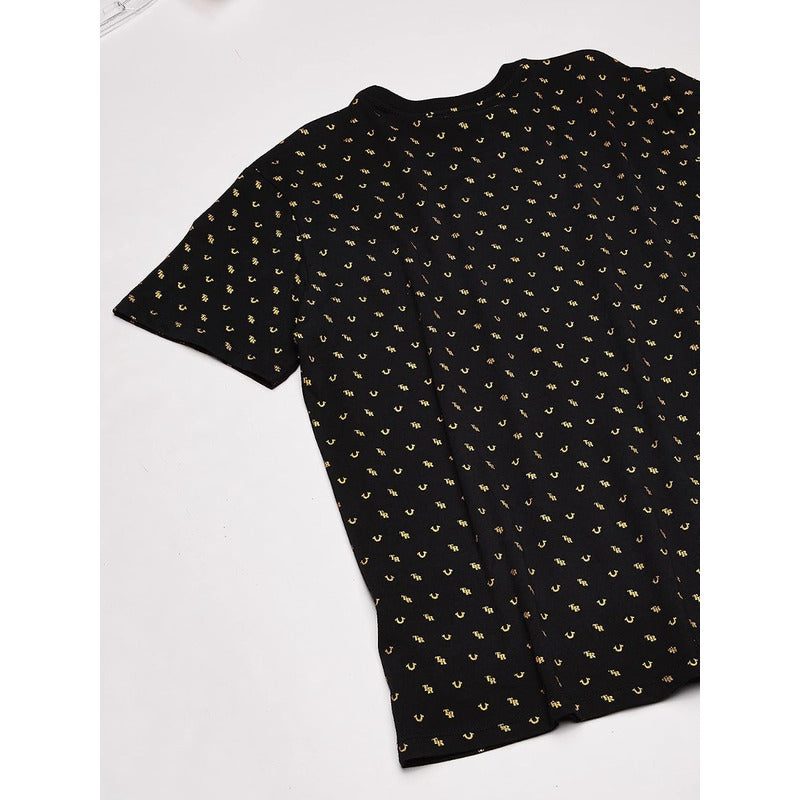 Playera True Religion Negro Logos Pequeños True Dorados