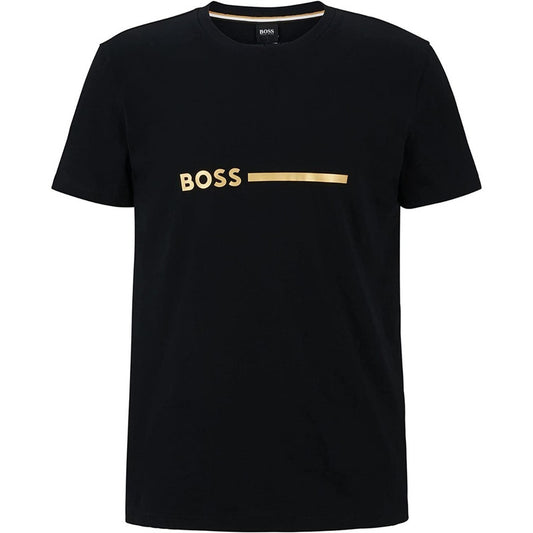 Playera Boss Logo Hugo Central Dorado Premium Original Negra