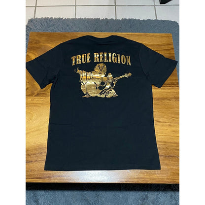 Playera True Religion Negro Dorado Logo Animado Trasero True