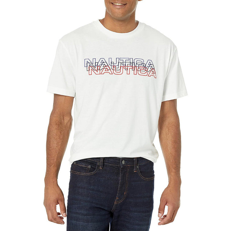 Playera Nautica 3 Logos Color Blanc Fresa Para Playa Alberca