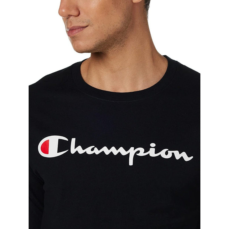 Playera Champion Negro Logo Central Original Manga Larga