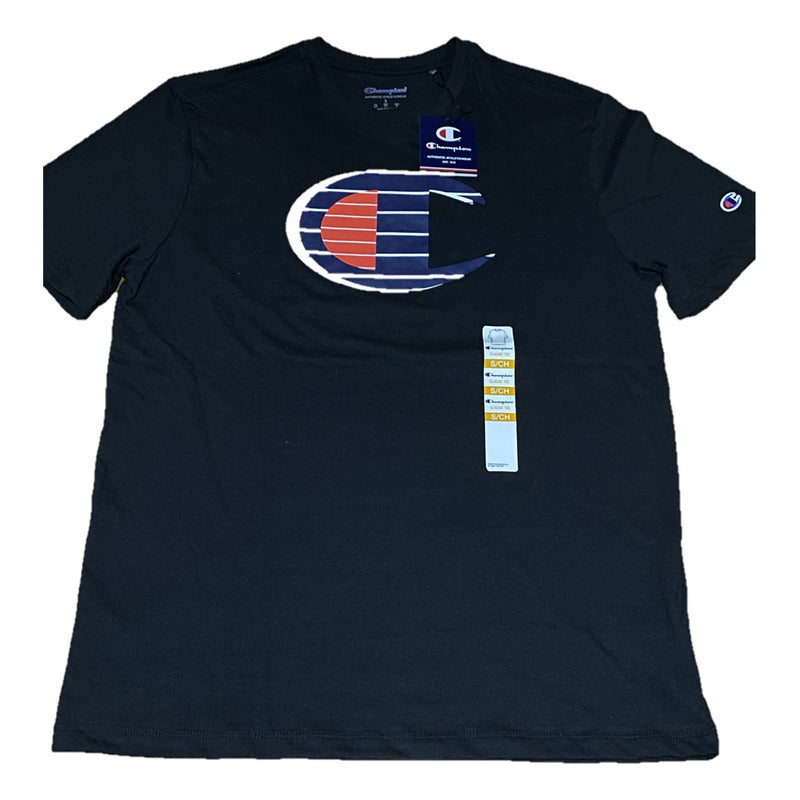 Playera Champion Negro Logo Central Redondo Model 5007