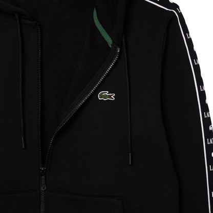 Sudadera Lacoste Negro Sh7457 Logos En Brazo Con Gorro