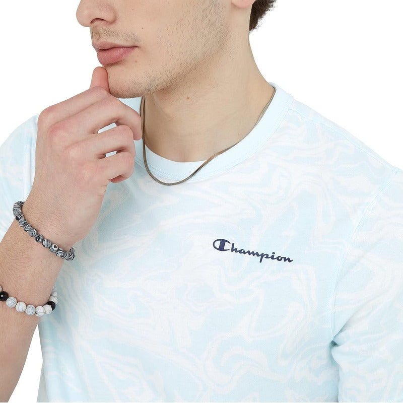 Camiseta Champion Classic Tee Hombre Script Mármol Azult8754