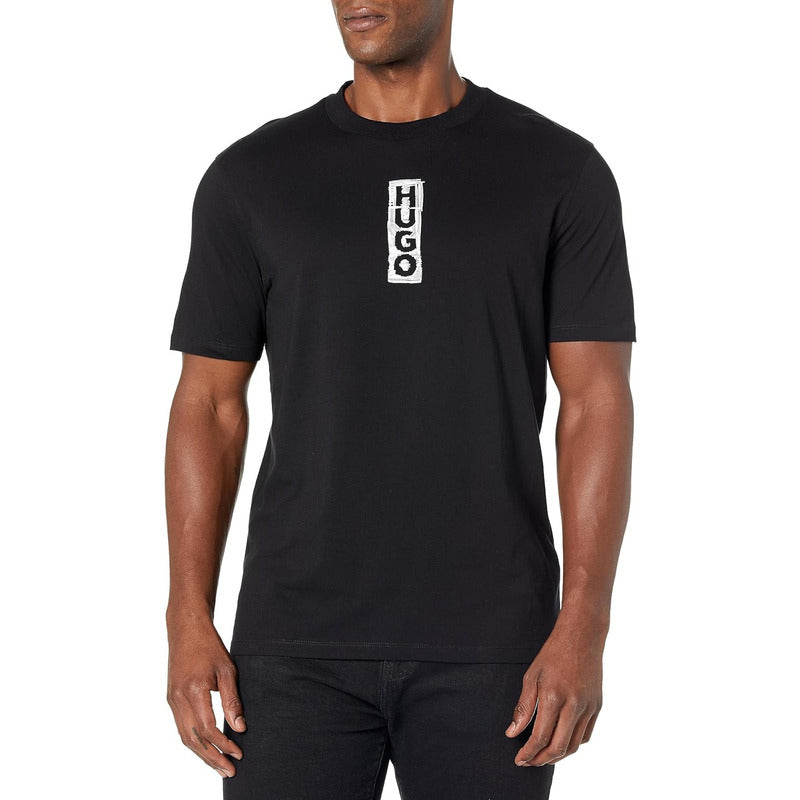 Playera Hugo Men's Bold Block Logo Cotton Black Logo B0c254s