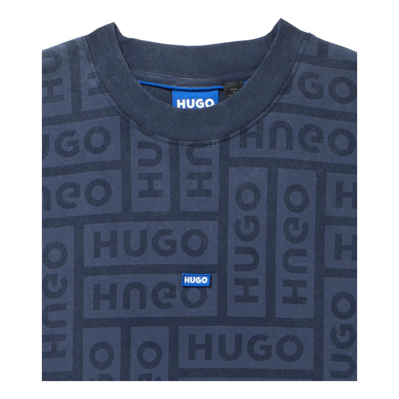 Playera Hugo Men's Allover Logo Cottoncasual Blue B0cbwc386g