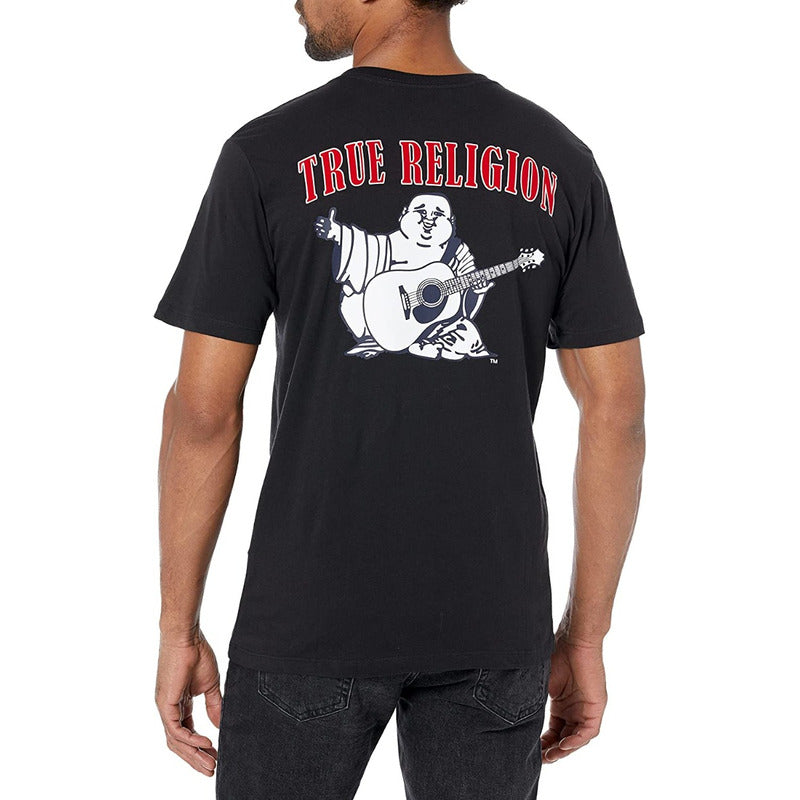 Playera True Religion Negro  Logo Rojo Animado Trasero True