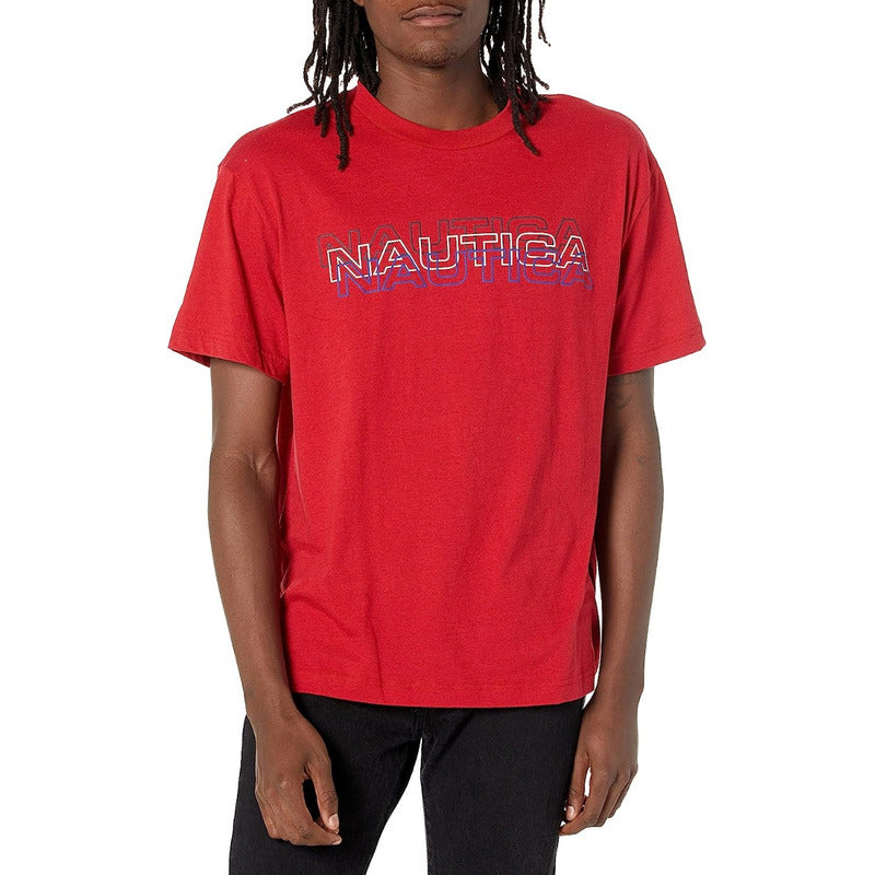 Playera Nautica 3 Logos Color Verde Fresa Para Playa Alberca