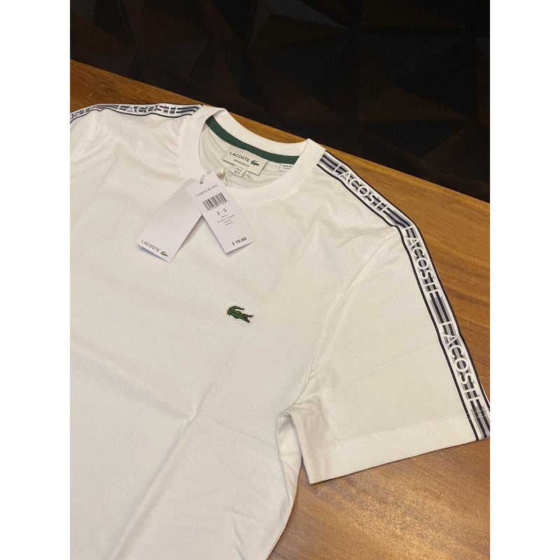 Playera Lacoste Corta Blanco Diseño Hombros Mod Th5071-51001