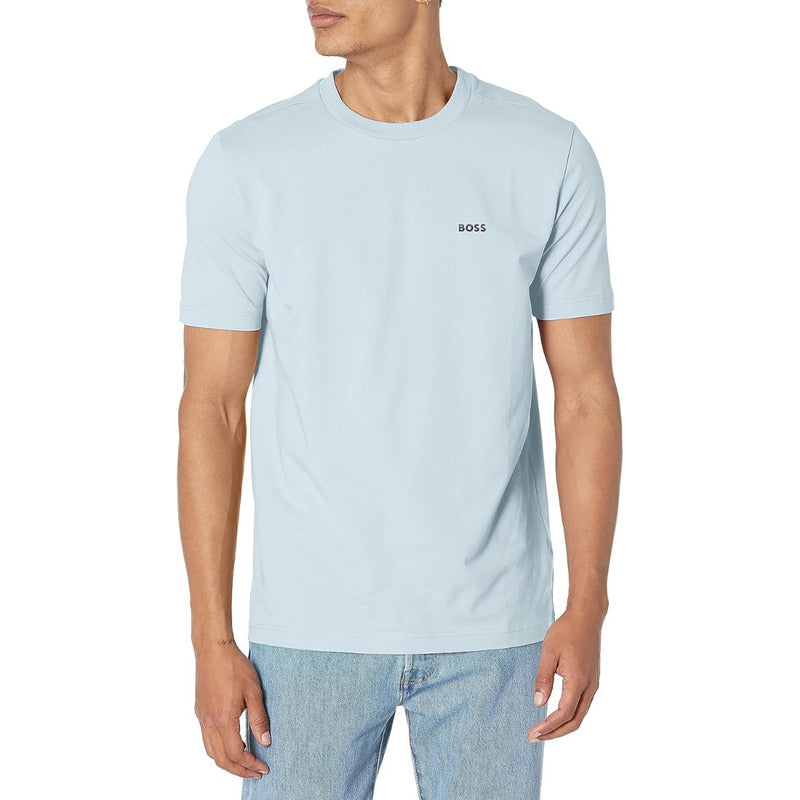 Playera Boss Basica Azul Logo Discreto Bordado Lateral