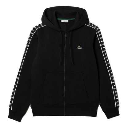 Sudadera Lacoste Negro Sh7457 Logos En Brazo Con Gorro