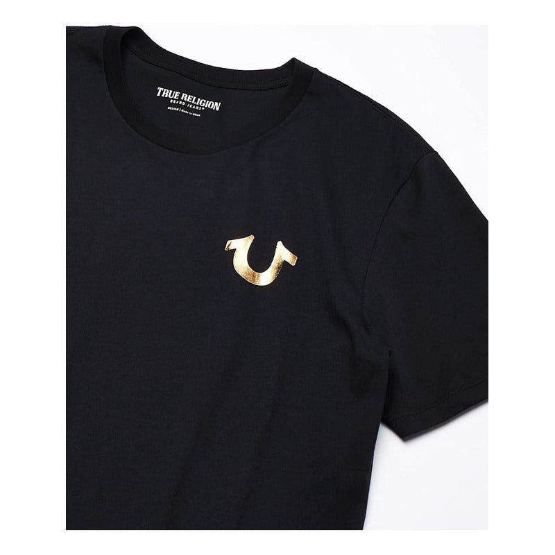 Playera True Religion Negro Dorado Logo Animado Trasero True