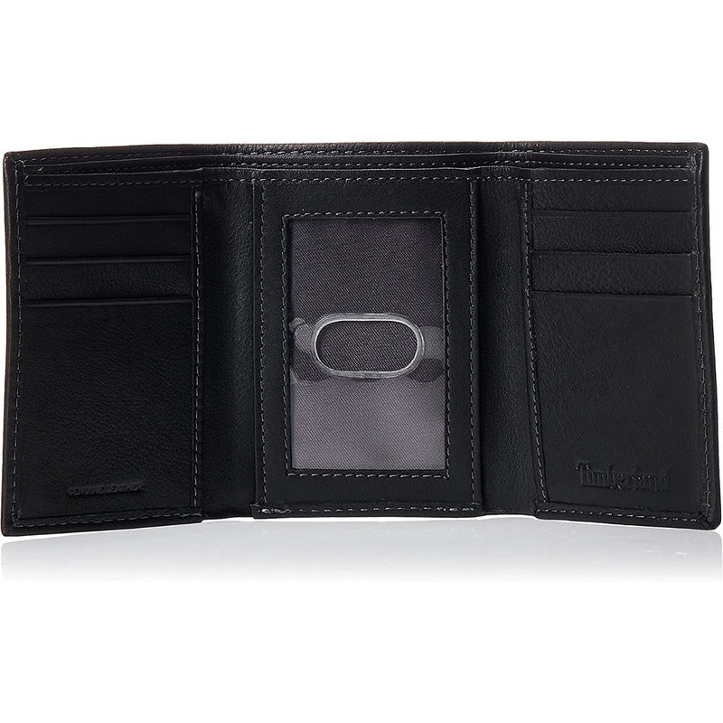 Billetera Tri-fold Timberland Negro Piel Original 3 Bloques
