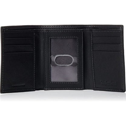 Billetera Tri-fold Timberland Negro Piel Original 3 Bloques