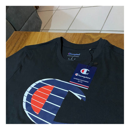 Playera Champion Negro Logo Central Redondo Model 5007