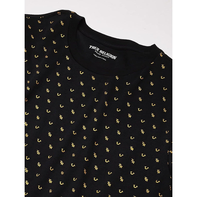 Playera True Religion Negro Logos Pequeños True Dorados