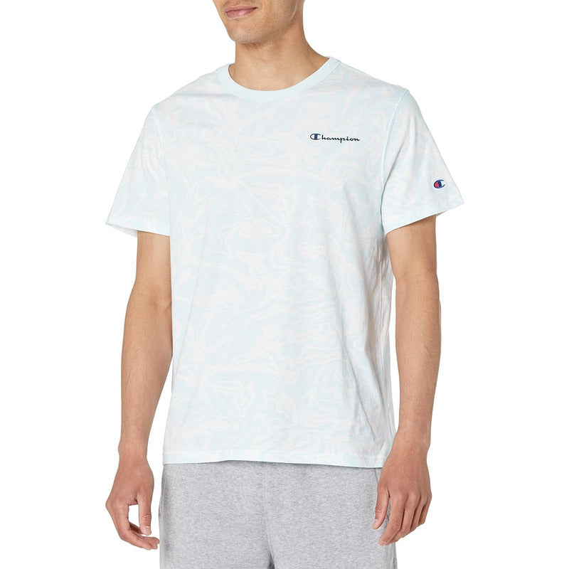 Camiseta Champion Classic Tee Hombre Script Mármol Azult8754