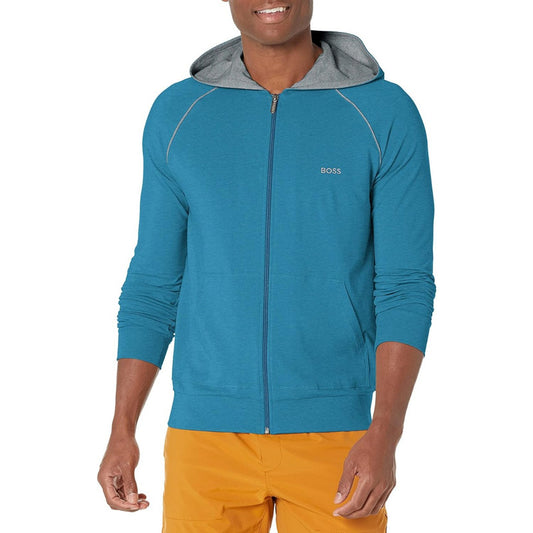 Chaqueta  Hoddie Boss Azul/gris Logo Lateral