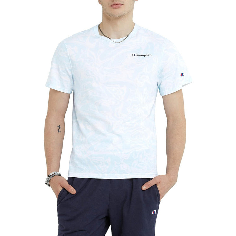 Camiseta Champion Classic Tee Hombre Script Mármol Azult8754
