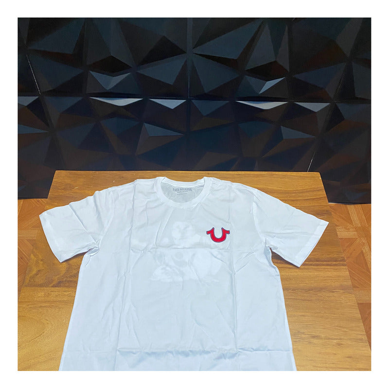 Playera True Religion Blanco Logo Rojo Animado Trasero True